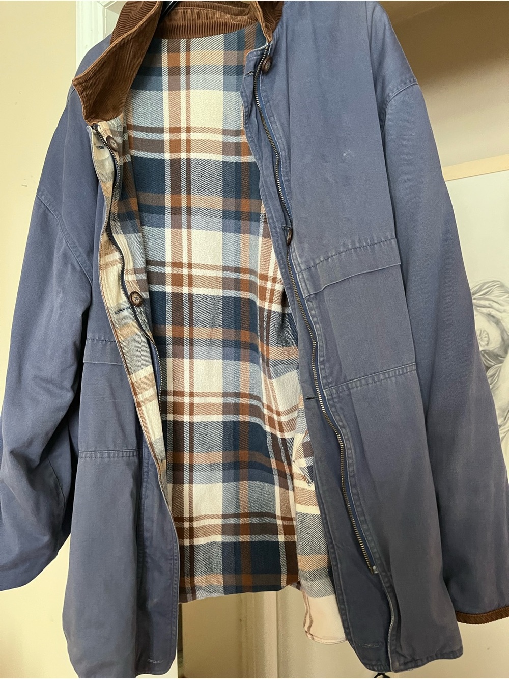 Vintage Barn Jacket with Corduroy Collar - Brown & Navy - Picture 5 of 6